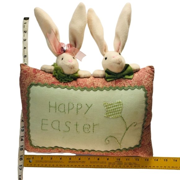 Happy Easter Bunny Rabbit Throw Pillow Embellished Decor Vintage Rare - Picture 7 of 10
